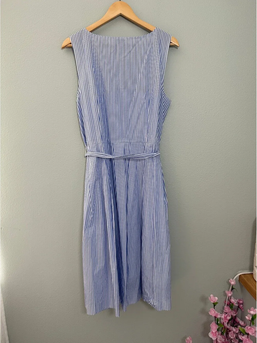 Talbots Poplin Fit & Flare Striped Midi Dress - Women's 14 NWOT